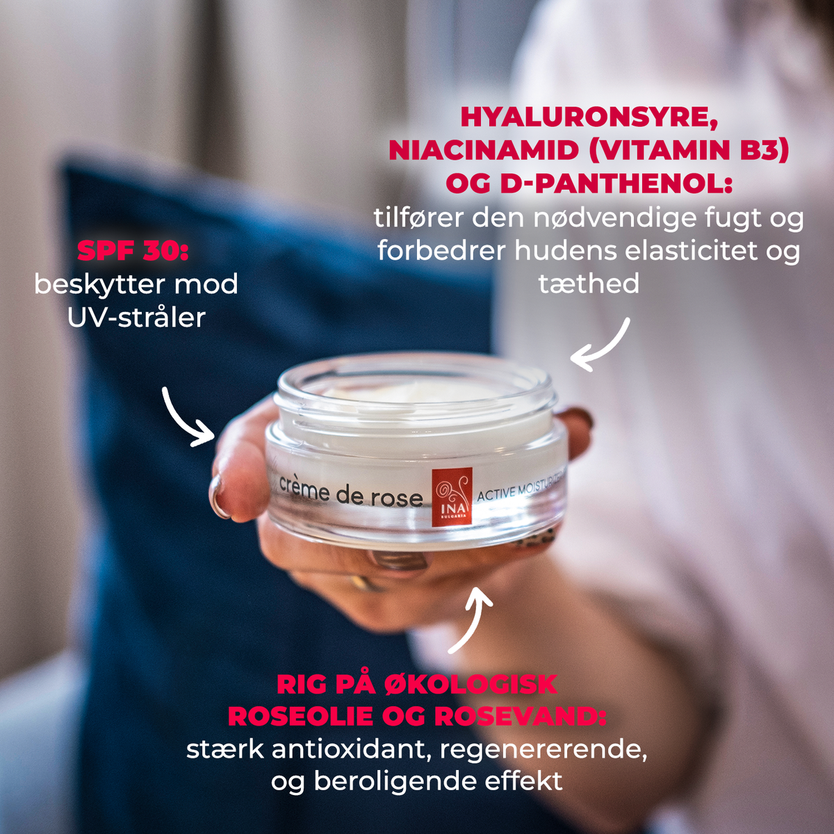 Crème de rose - Fugtighedscreme med SPF30 - stærkt beriget med Økologisk Rose æterisk olie